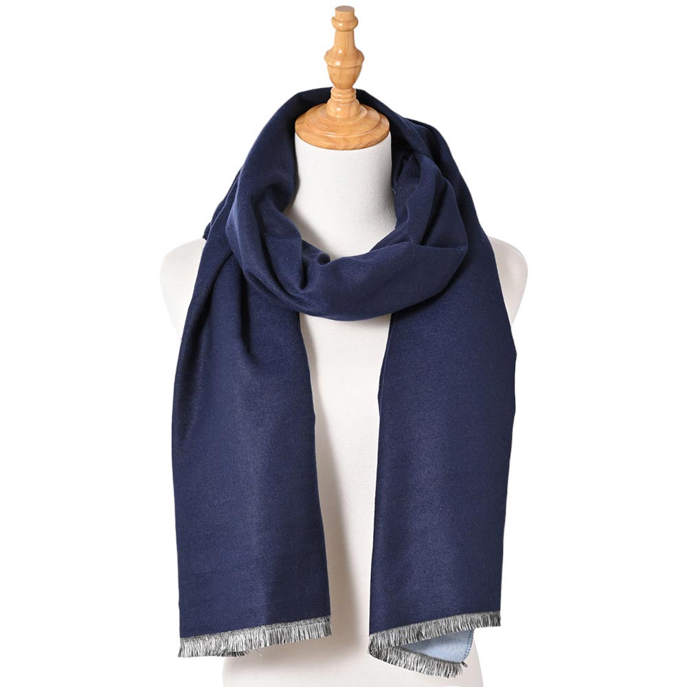 Navy Reversible Frayed Oblong Scarf, Wrap yourself in style and warmth with this beautiful scarf. Crafted with sumptuous, lightweight fabric, this versatile scarf can be worn in two ways. A perfect winter accessory for wardrobe staples makes it perfect for gifting as a winter gift to any close person or treating yourself.