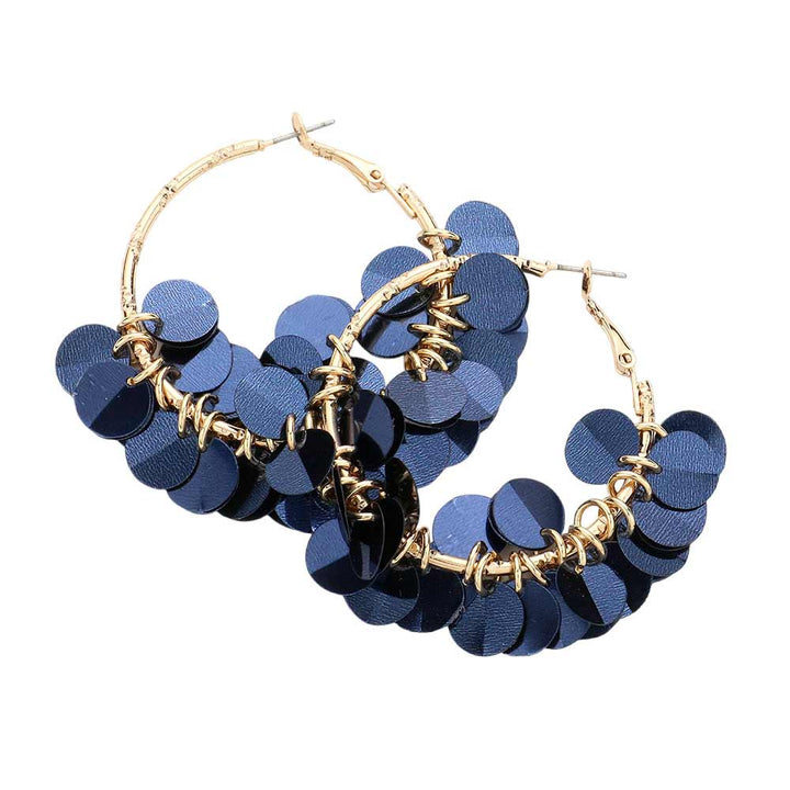 Navy Sequin Dangle Hoop Earrings, are fun handcrafted jewelry that fits your lifestyle, adding a pop of pretty color. Enhance your attire with these vibrant artisanal earrings to show off your fun trendsetting style. Great gift idea for your Wife, Mom, your Loving one, or any family member.