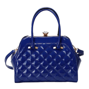 Navy Shiny Patent Quilted Fashion Satchel Tote Handbag, is the perfect choice for anyone looking to add a touch of style to their wardrobe. Designed with a classic quilted pattern and a gleaming patent finish. A perfect accessory to keep all necessary things in place.