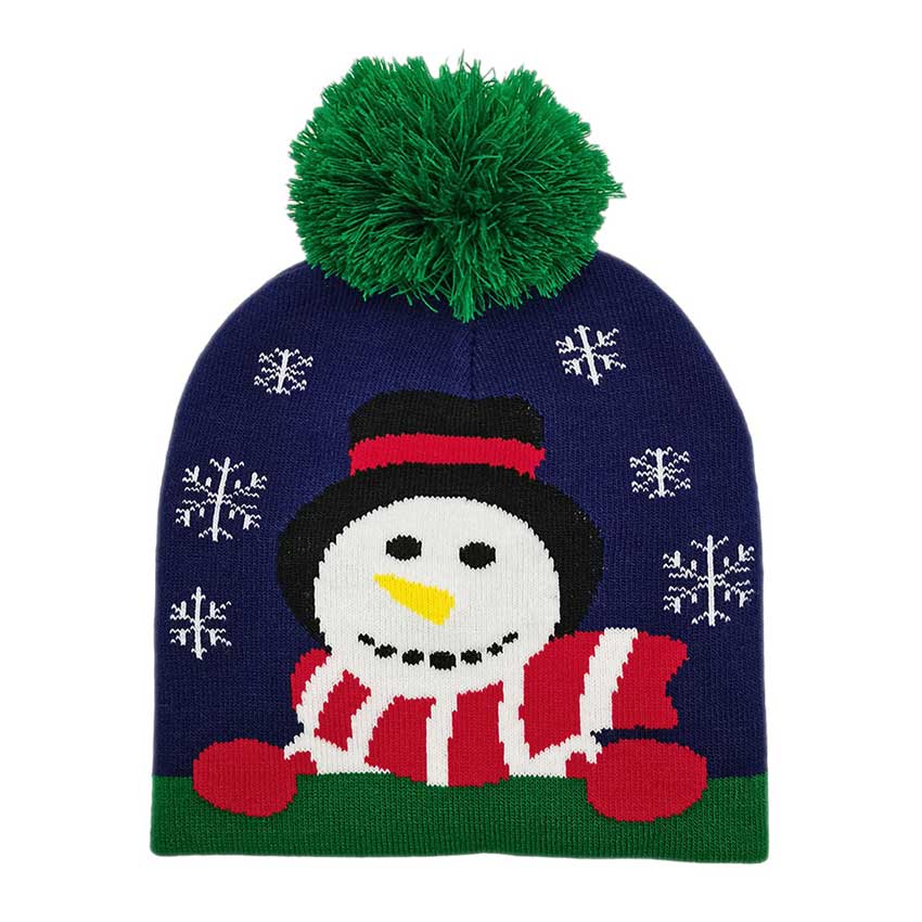 Navy Snowman Snowflake Pom Pom Beanie Hat, Stay warm and stylish with this hat! Crafted from a soft knit fabric, this beanie is warm and comfortable, perfect for winter activities. Ideal warming gift for young adults, fashion forwarded friends & family members, teenagers, fashion enthusiasts, and yourself on Christmas days.