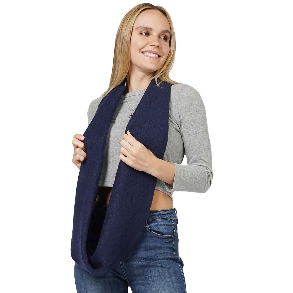 Navy Soft Knit Infinity Scarf, is delicate, warm, on-trend & fabulous, and a luxe addition to any cold-weather ensemble. This knit infinity scarf combines great fall style with comfort and warmth. It's a perfect weight and can be worn to complement your outfit. Perfect gift for birthdays, holidays, or any occasion.