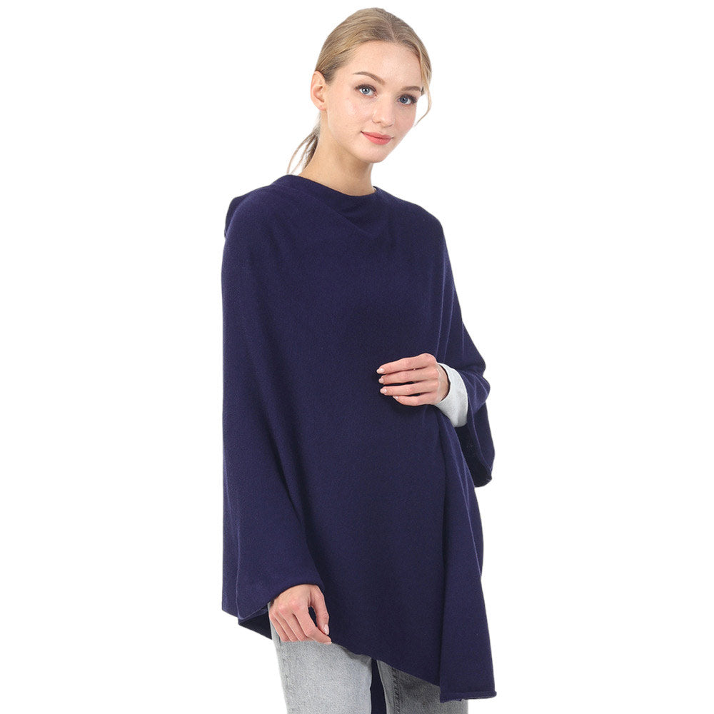 Navy Solid Poncho, with the latest trend in ladies' outfit cover-up! the high-quality knit solid poncho is soft, comfortable, and warm but lightweight. It's perfect for your daily, casual, party, evening, vacation, and other special events outfits. A fantastic gift for your friends or family.