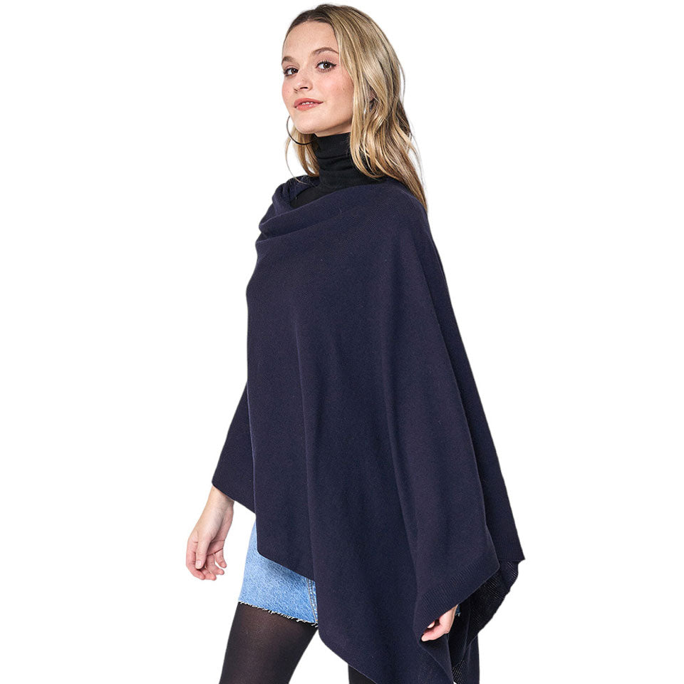 Navy Solid Scarf Poncho, with the latest trend in ladies' outfit cover-up! The high-quality poncho is soft, comfortable, and warm but lightweight. It's perfect for your daily, casual, party, evening, vacation, and other special events outfits. A fantastic gift for your friends or family.
