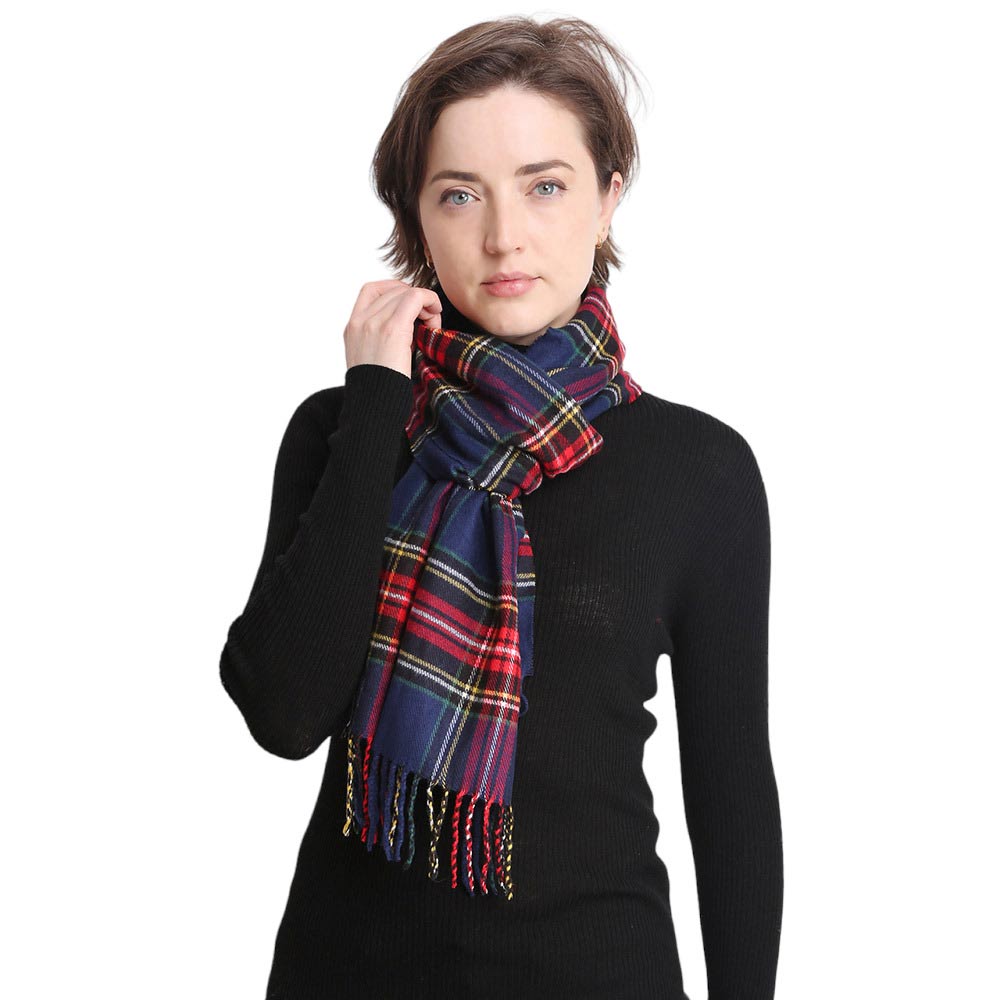 Navy Trendy Plaid Check Patterned Oblong Scarf, accent your look with this soft oblong scarf to receive compliments. It's beautifully designed with Plaid Check which makes your beauty more enriched. Highly versatile scarf and great for daily wear in the cold winter to protect you against the chill. A great wardrobe staple.