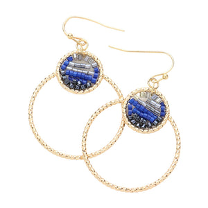 Navy Open Metal Circle Beads Embellished Dangle Earrings are a great way to add some flair to your outfits! Make a statement in style earrings that are sure to turn heads. Perfect for any occasion, bring the fun and flair to your outfit to stand out! Great gift for Christmas, Birthday, Anniversary, Cumpleanos, Navidad