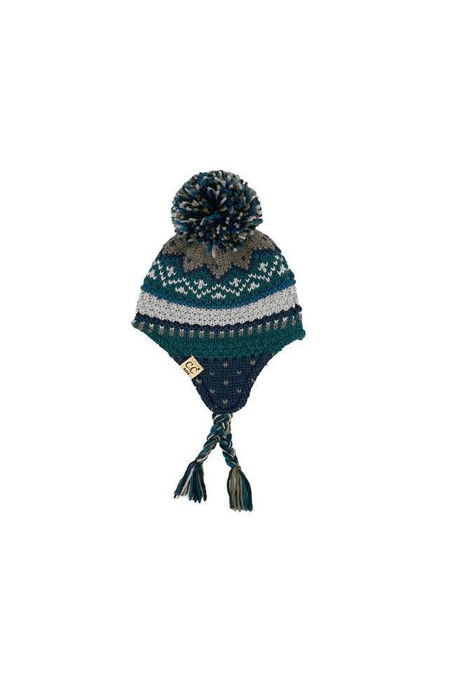 Navy C.C Multi Pattern Braided Trapper Hat Winter Hat features eye-catching mixed patterns with braided detailing for a cozy, statement-making cold-weather look. Designed with warm ear flaps and a comfortable fit, it delivers dependable winter protection while adding playful style to your seasonal outfits.