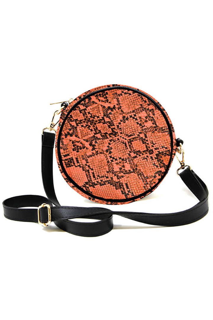Snake Skin Print Round Crossbody Bag offers a refined blend of style and practicality. Its distinctive round shape and textured snake skin pattern provide a modern, sophisticated look, while the adjustable strap ensures comfortable, hands-free wear. Designed to hold your essentials securely, this bag is an expert choice for those who appreciate fashion-forward accessories with functional appeal.