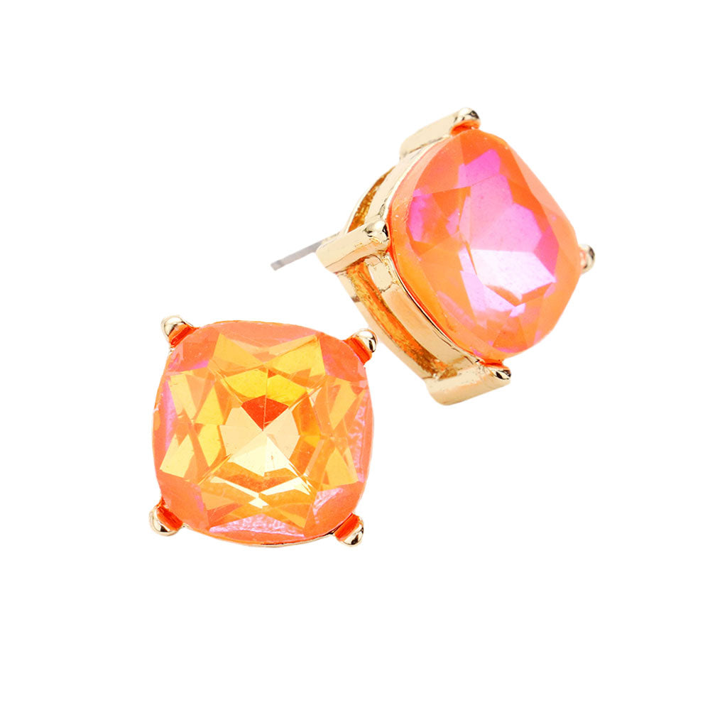 Neon Orange  Square Stone Stud Earrings. Look like the ultimate fashionista with these Earrings! Add something special to your outfit this Valentine! Special It will be your new favorite accessory. Perfect Birthday Gift, Mother's Day Gift, Anniversary Gift, Graduation Gift, Prom Jewelry, Valentine's Day Gift, Thank you Gift.