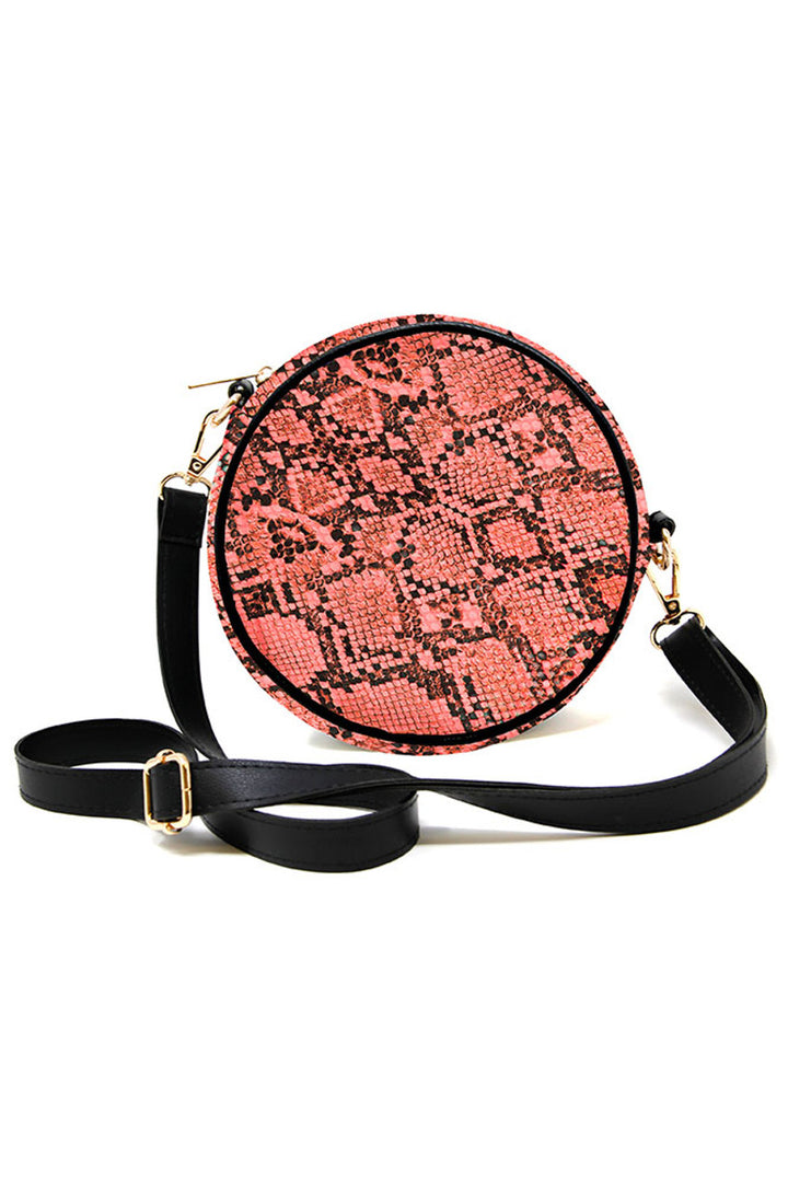 Snake Skin Print Round Crossbody Bag offers a refined blend of style and practicality. Its distinctive round shape and textured snake skin pattern provide a modern, sophisticated look, while the adjustable strap ensures comfortable, hands-free wear. Designed to hold your essentials securely, this bag is an expert choice for those who appreciate fashion-forward accessories with functional appeal.