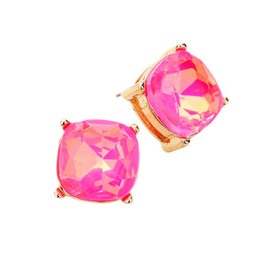 Neon Pink  Square Stone Stud Earrings. Look like the ultimate fashionista with these Earrings! Add something special to your outfit this Valentine! Special It will be your new favorite accessory. Perfect Birthday Gift, Mother's Day Gift, Anniversary Gift, Graduation Gift, Prom Jewelry, Valentine's Day Gift, Thank you Gift.