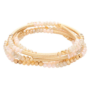 Neutral 5Pcs Frosted Metal Cylinder Faceted Beaded Stretch Bracelets, these beaded stretch bracelets are easy to put on, and take off and so comfortable for daily wear. Perfect jewelry gift to expand a woman's fashion wardrobe with a classic, timeless style. Awesome gift for Valentine’s Day, or any meaningful occasion.