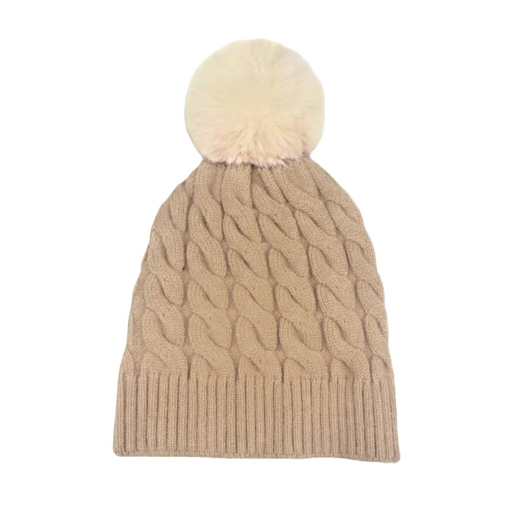 Neutral Cable Knit Faux Fur Pom Pom Beanie Hat, is a great way to stay warm in cold weather. The faux fur adds an extra layer of insulation to keep you extra cozy, while the cable knit adds an elegant texture. The pom pom on top adds a touch of fashion for a stylish look. Perfect gift for the persons you care about the most.