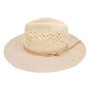 Neutral Faux Leather Trim Cut Out Detail Woven Hat, This hat is the perfect blend of style and functionality. The faux leather trim adds a touch of sophistication, while the cut-out details provide ventilation to keep you cool and comfortable. Crafted with a durable woven material, this hat is perfect for any outdoor activity.