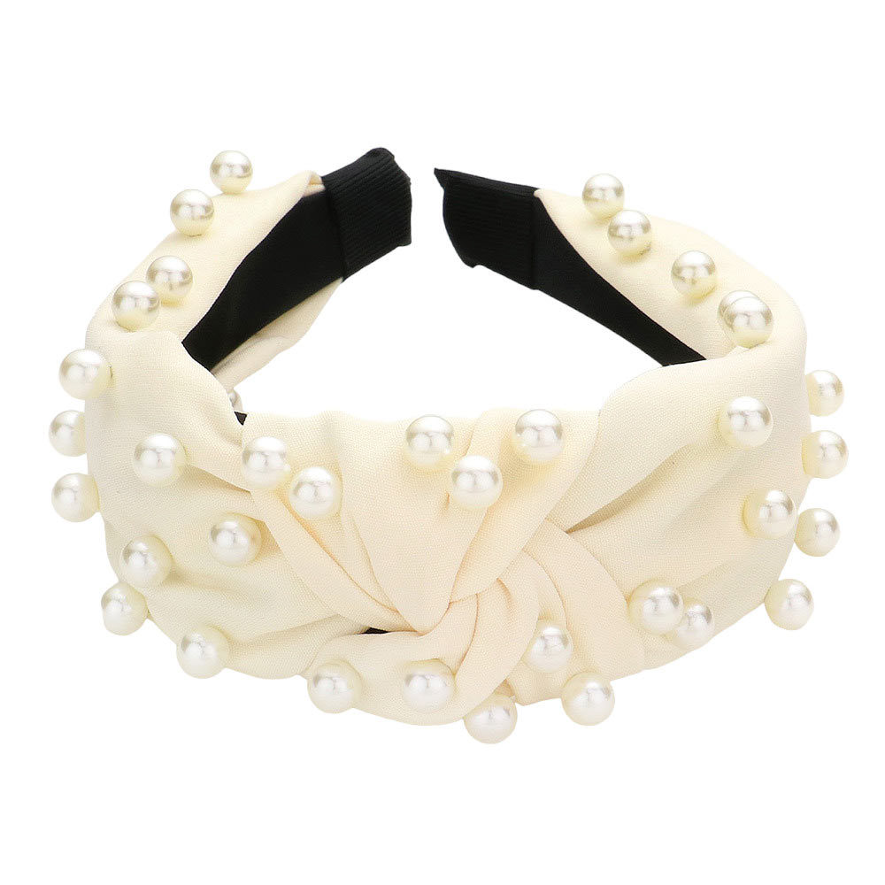 Neutral Pearl Embellished Knot Burnout Headband, create a natural & beautiful look while perfectly matching your color with the easy-to-use this headband. Add a super neat and trendy knot to any boring style. Perfect for everyday wear, any occasion, outdoor festivals, and more. Awesome gift idea for your loved one or yourself.