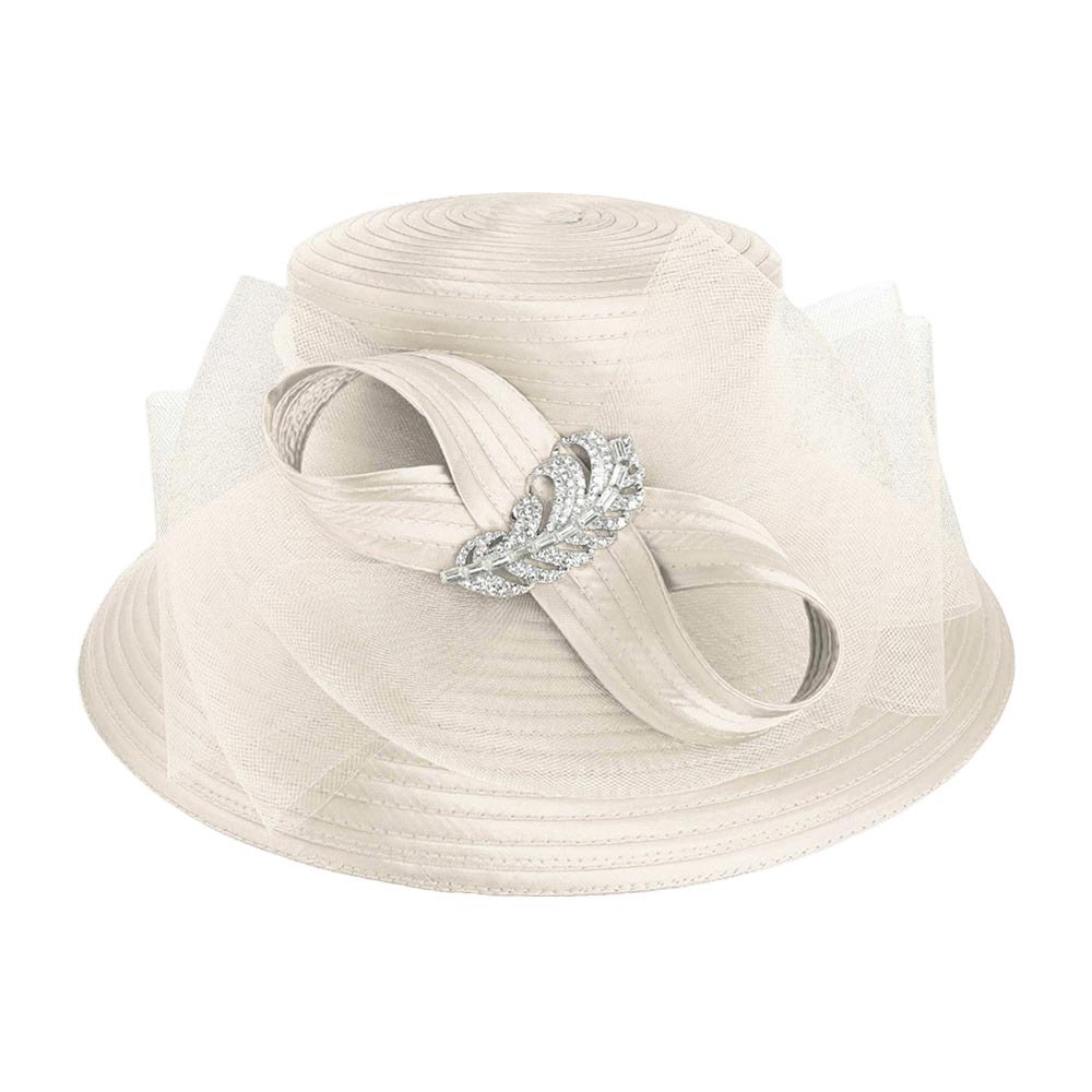 Rhinestone Embellished Feather Accented Mesh Bow Dressy Hat  display picture 1