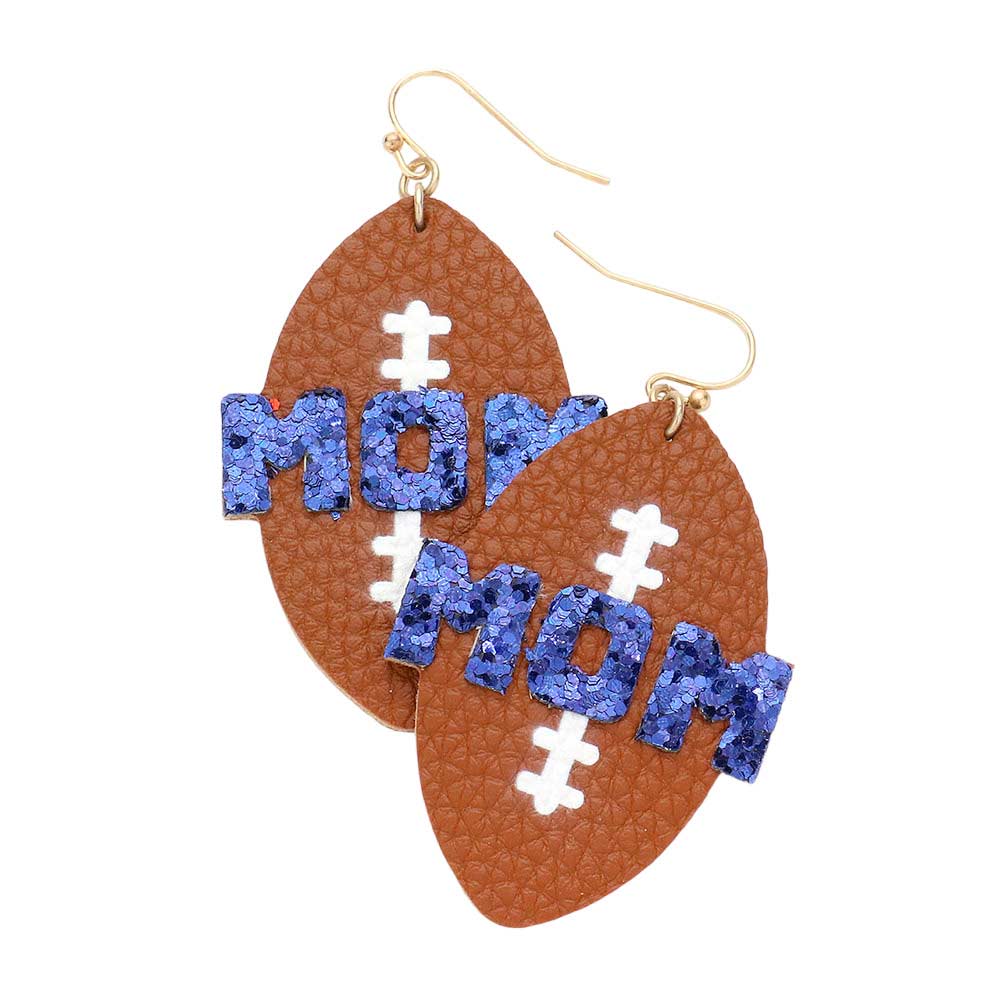 Navy Show off your love of football and your mother with the MOM Message Faux Leather Football Dangle Earrings. Crafted from faux leather, these dangle earrings feature a message of "MOM," perfect for honoring a special mother in your life. Whether you dress up or down, these earrings can complete any outfit. 