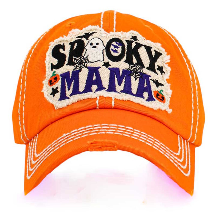 Orange-SPOOKY MAMA Halloween Message Patch Accented Vintage Baseball Cap is perfect for spooky season! With a unique Halloween message patch and vintage style, this cap is sure to make a statement. Stay stylish while showing off your love for Halloween. 