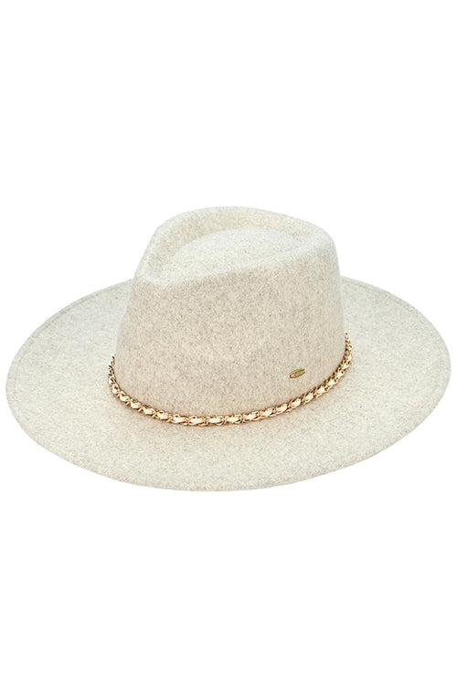 C.C Chain Trim Band Vegan Felt Panama Hat - Oatmeal