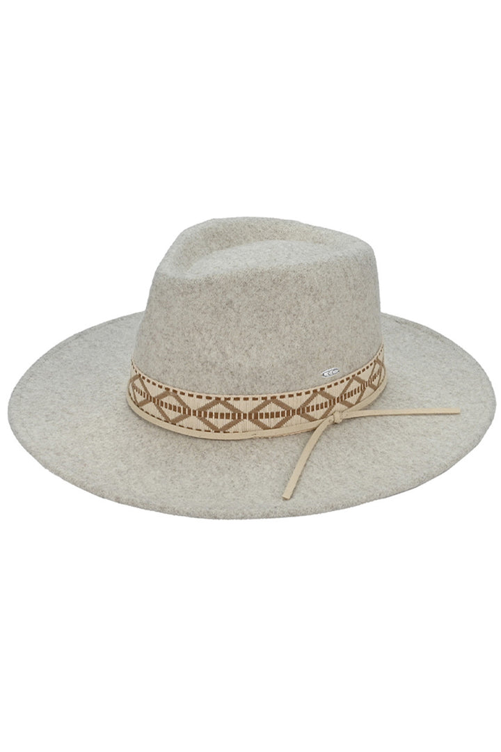 Oatmeal C.C. Vegan Felt Panama Hat is designed with a stylish geometric trim band that adds a modern touch to any outfit. Made with high-quality vegan felt, this hat is both sustainable and fashionable. Perfect for adding a chic touch to your wardrobe.