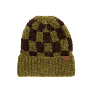 Olive C.C Checkered Pattern Boucle Cuff Beanie, stay warm and fashionable with this stylish beanie. The soft boucle accent adds a delightful touch of fun to any outfit. Awesome winter gift accessory for birthdays, Christmas, holidays, anniversaries, or Valentine's Day to your friends, family, and loved ones.