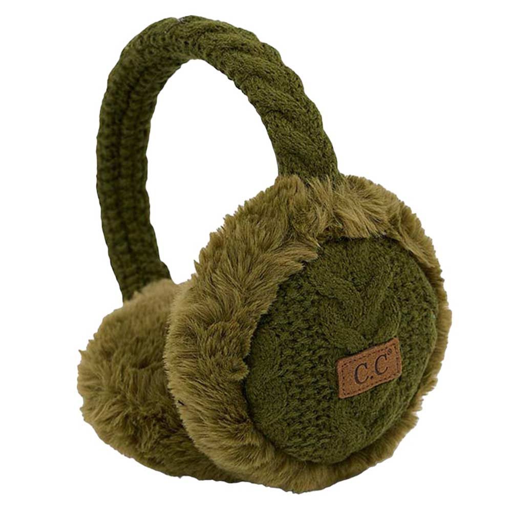 Olive C.C Cable Knit Faux Fur Earmuff, is sure to keep you warm in the cold. The cable knit exterior is soft and cozy, while the faux fur interior adds extra warmth and comfort. Perfect for winter weather, these earmuffs are stylish and practical. Perfect winter gift idea for fashion loving close ones.