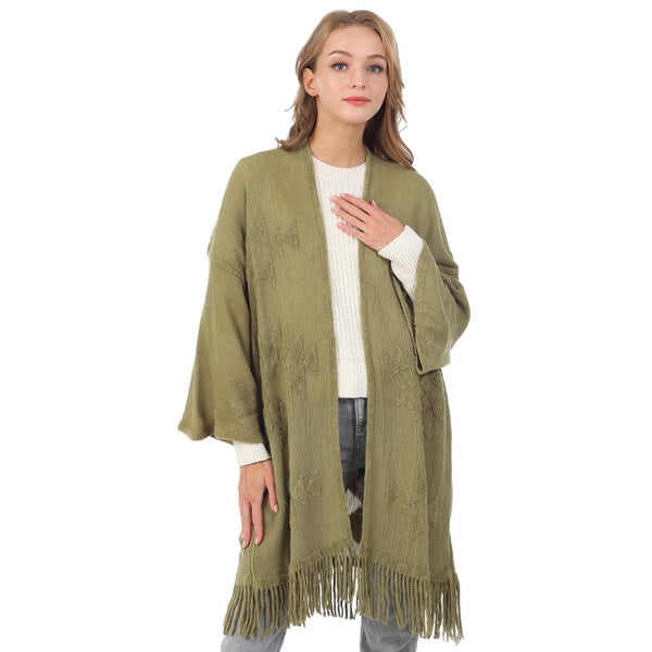 Olive Green Aztec Patterned Fringe Poncho, with the latest trend in ladies' outfit cover-up! the high-quality knit fringe poncho is soft, comfortable, and warm but lightweight. This tassel poncho is perfect for your daily, casual, evening, vacation, and other special events outfits. A fantastic gift for your friends or family.