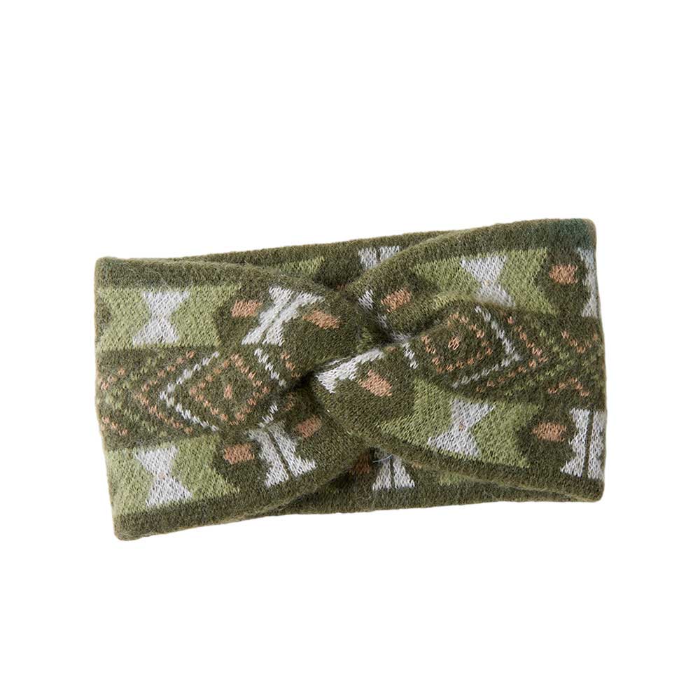 Olive Green Aztec Patterned Knit Earmuff Headband, will shield your ears from cold winter weather ensuring all-day comfort. An awesome winter gift accessory and the perfect gift item for Birthdays, Christmas, Stocking stuffers, Secret Santa, holidays, anniversaries, Valentine's Day, etc. Stay warm & trendy!