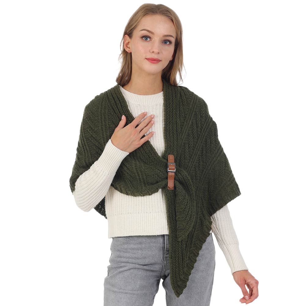 Olive Green Belt Pointed Knit Pull Through Cape Poncho, with the latest trend in ladies' outfit cover-up! the high-quality knit cape poncho is soft, comfortable, and warm but lightweight. It's perfect for your daily, casual, party, evening, vacation, and other special events outfits. A fantastic gift for your friends or family.