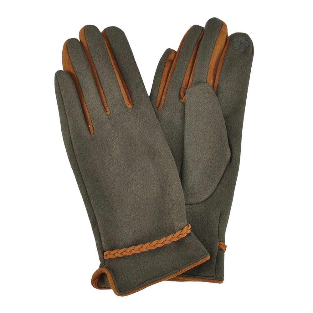 Black Braided Band Faux Suede Touch Smart Gloves, give your look so much eye-catchy with braided band faux suede touch smart gloves, a cozy feel. A pair of these gloves are awesome winter gift for your family, friends, anyone you love, and even yourself. Complete your outfit in a trendy style!