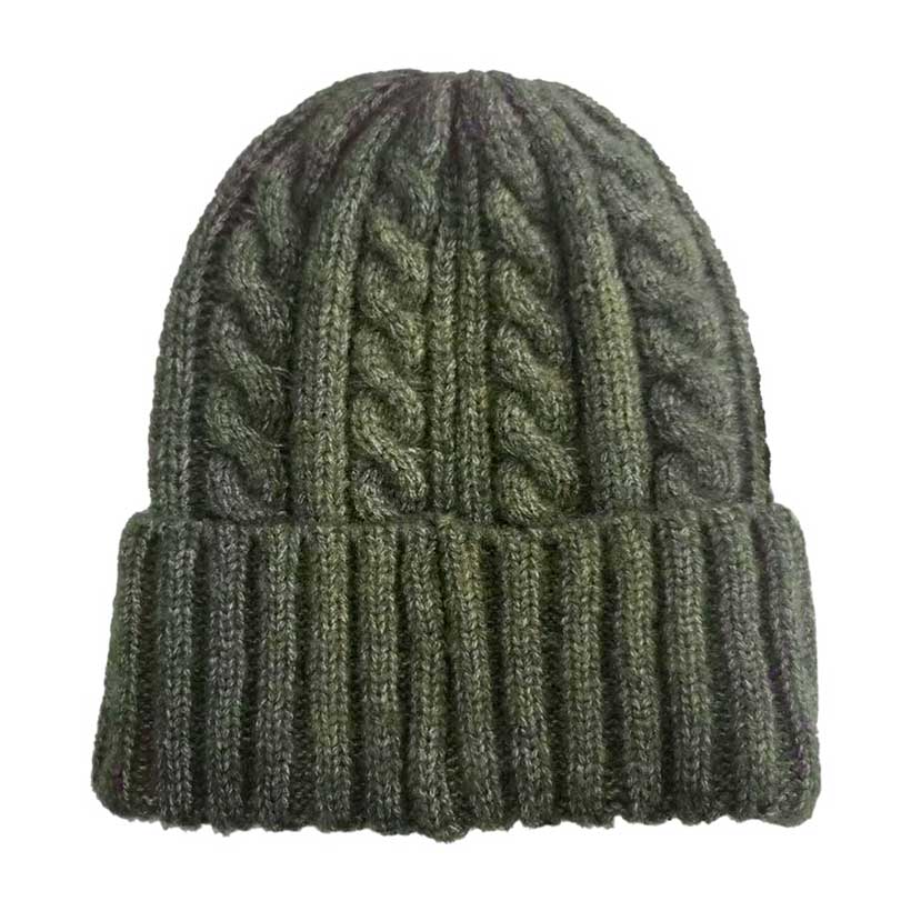Olive Green Solid Cable Knit Beanie Hat, Stay warm in style. Crafted with a soft, 100% acrylic fabric, this hat is perfect for cold weather days. The knit design ensures maximum comfort and breathability, while providing great protection from the cold. Enjoy this stylish and functional winter accessory. Ideal winter gift idea.