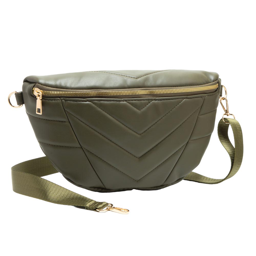 Olive Green Chevron Patterned Solid Sling Bag, is a stylish and versatile accessory. Its adjustable shoulder strap allows for comfortable wear, while the compact size is perfect for carrying your essentials like your phone, wallet, keys, and more. Perfect gift for traveler friends, fashion-forwarded family members, and friends. 