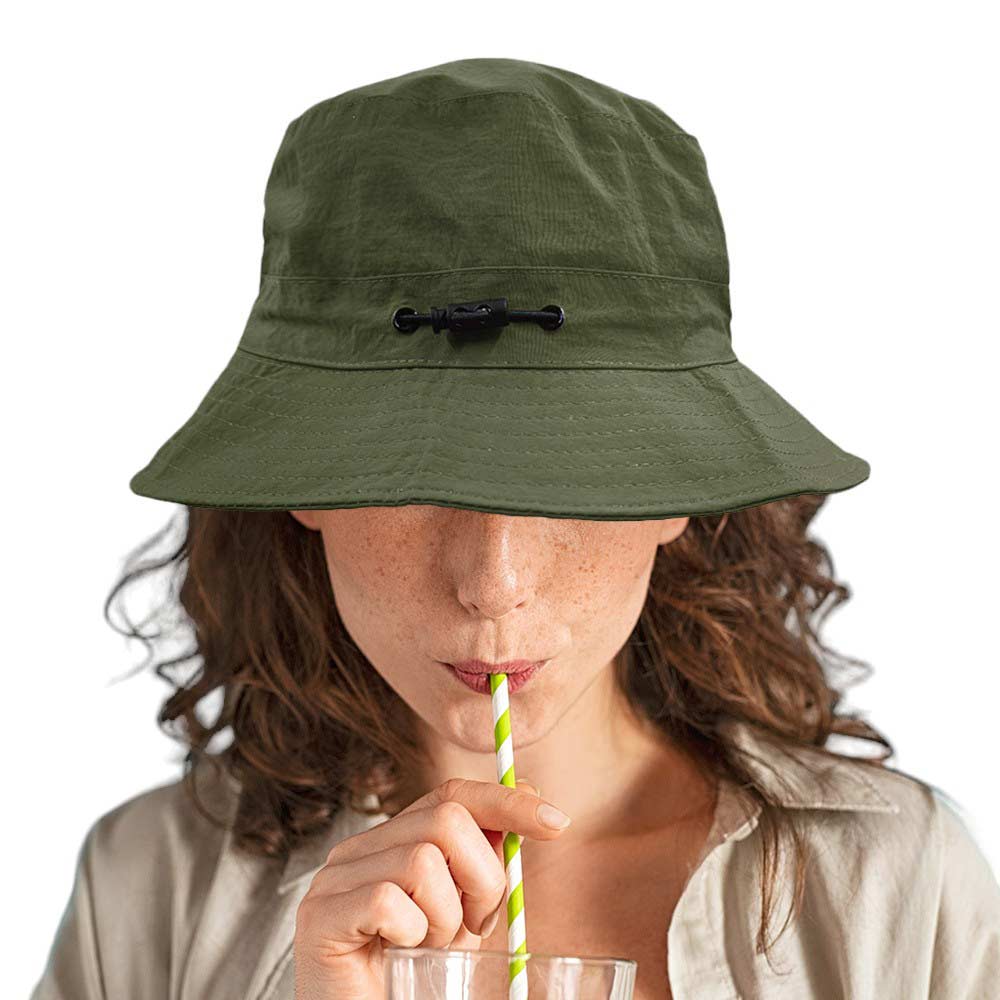 Olive Packable Compact Outdoor Bucket Hat, stay prepared for any sunny adventure, and don't get caught in the sun without this clever bucket hat! Perfect for any outdoor adventure, this hat packs easily into your bag and provides ample shade when needed. Stay protected and stylish with this must-have accessory.