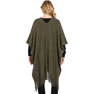 Olive Green Paisley Patterned Fringe Poncho, with the latest trend in ladies' outfit cover-up! the high-quality knit fringe tassel poncho is soft, comfortable, and warm but lightweight. It's perfect for your daily, casual, party, evening, vacation, and other special events outfits. A fantastic gift for your friends or family.
