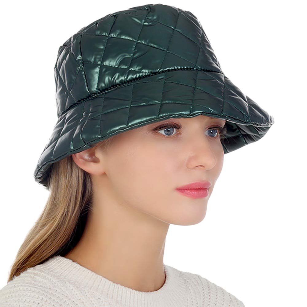 Olive Green Quilted Puffer Solid Bucket Hat, Keep warm and comfortable in style with this hat. Crafted from a quilted material, this hat provides superior insulation and protection for your head and keeps you comfortable in the winter. Awesome winter gift for your family and friends.