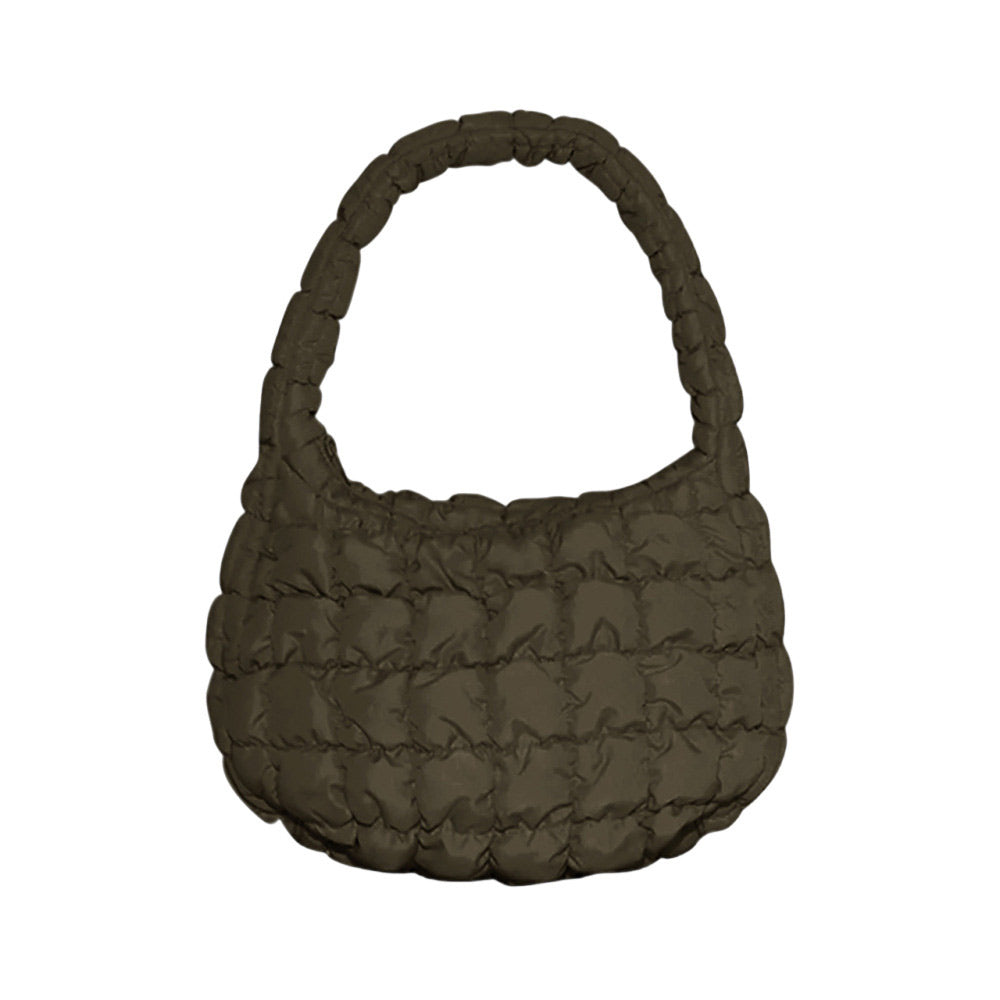 Olive Green Quilted Puffer Tote Shoulder Bag, Stay warm and stylish with this bag. Made of durable material, it is insulated to keep you cozy in the coldest conditions. The shoulder straps make it comfortable and convenient to carry, so you can bring everything you need with ease. Perfect for gifting on every occasion.