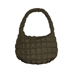 Olive Green Quilted Puffer Tote Shoulder Bag, Stay warm and stylish with this bag. Made of durable material, it is insulated to keep you cozy in the coldest conditions. The shoulder straps make it comfortable and convenient to carry, so you can bring everything you need with ease. Perfect for gifting on every occasion.