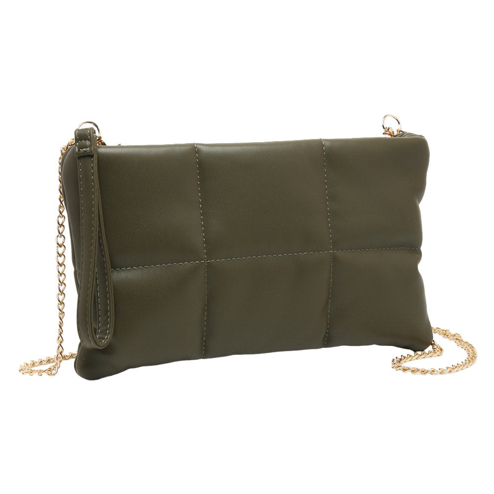 Olive Green Quilted Solid Faux Leather Crossbody Bag, Crafted with high-quality faux leather, this bag is both stylish and highly resistant to wear and tear. Its adjustable strap and sleek quilted pattern make it comfortable and fashionable. Wear it for any occasion. Nice gift item to family members and friends on any occasion.