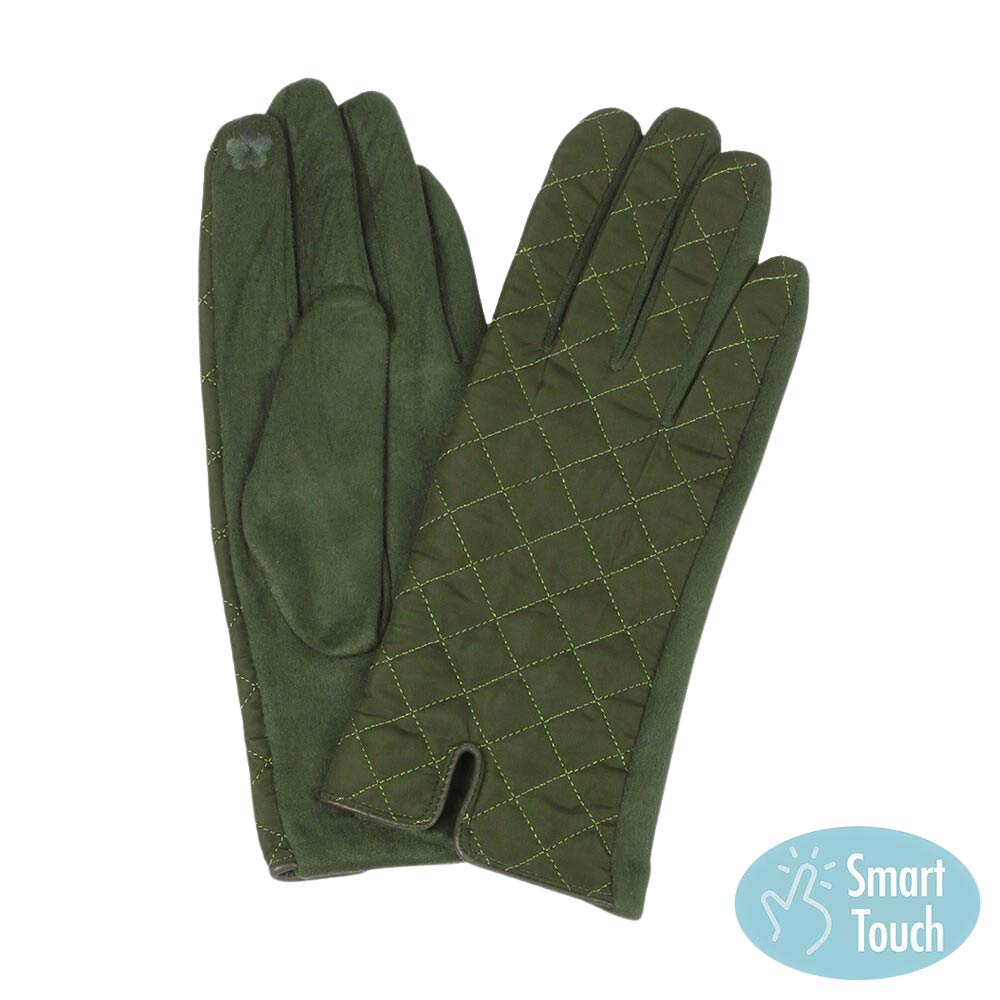Olive Green Quilted Touch Smart Gloves, give your look so much more eye-catching and feel so comfortable with the beautiful quilted design and embellishment. These warm gloves will allow you to use your electronic device with ease. Perfect gift accessory for this winter. Stay cozy and warm.