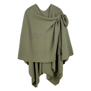 Olive Green Shoulder Strap Solid Ruana Poncho, with the latest trend in ladies outfit cover-up! the high-quality bling border solid neck poncho is soft, comfortable, and warm but lightweight. Stay protected from the chilly weather while taking your elegant looks to a whole new level with an eye-catching, luxurious outfit women! 