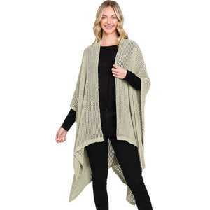 Olive Green Solid Chenille Crochet Ruana Poncho, with the latest trend in ladies' outfit cover-up! the high-quality knit ruana poncho is soft, comfortable, and warm but lightweight. It's perfect for your daily, casual, party, evening, vacation, and other special events outfits. A fantastic gift for your friends or family.
