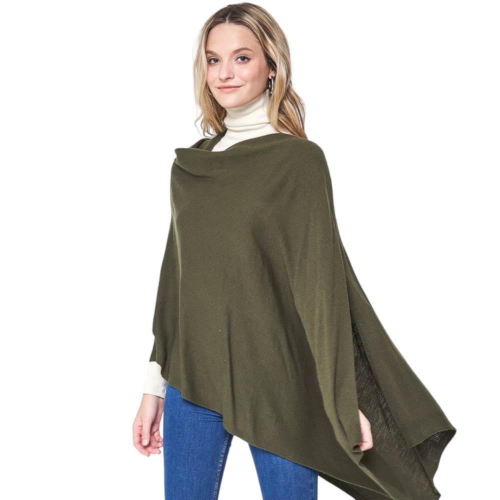 Olive Green Solid Scarf Poncho, with the latest trend in ladies' outfit cover-up! The high-quality poncho is soft, comfortable, and warm but lightweight. It's perfect for your daily, casual, party, evening, vacation, and other special events outfits. A fantastic gift for your friends or family.