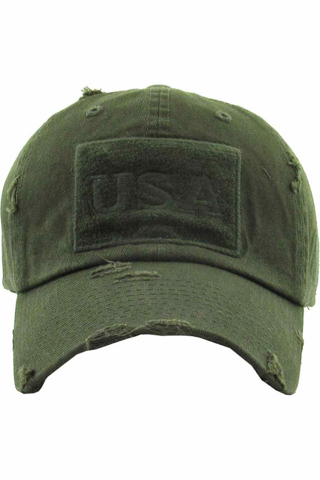 Olive Add rugged style to your everyday look with the USA Tactical vintage baseball cap, featuring a distressed finish and bold embroidered design for a classic military-inspired vibe. Comfortable and adjustable for all-day wear, this durable cap is perfect for outdoor activities, travel, or casual street style.