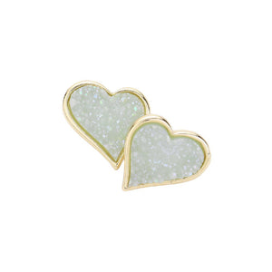 Opal Druzy Heart Stud Earrings, Enhance your look with these stunning earrings. The unique druzy hearts add a touch of elegance and sparkle to any outfit. Crafted with high-quality materials, these earrings are perfect for any occasion. Elevate your style and make a statement with these must-have earrings.