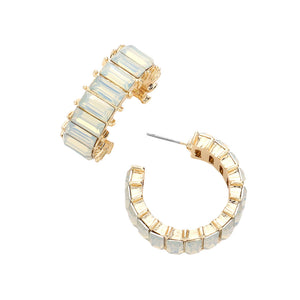 Opal White Baguette Stone Cluster Hoop Evening Earrings, complete your look with these hoop earrings on special occasions. These beautifully unique designed earrings with beautiful colors are suitable as gifts for wives, girlfriends, lovers, friends, and mothers. An excellent choice for wearing at outings, parties, events, etc.