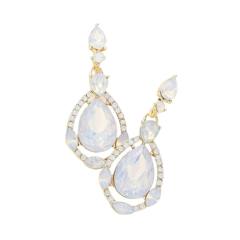 Opal White Crystal Rhinestone Teardrop Evening Earrings, are beautifully crafted with glimmering crystal rhinestones and a teardrop design that adds elegance and charm to your look. They are the perfect accessory for adding a touch of glamour to any special occasion. A quintessential gift choice for loved ones on any special day.