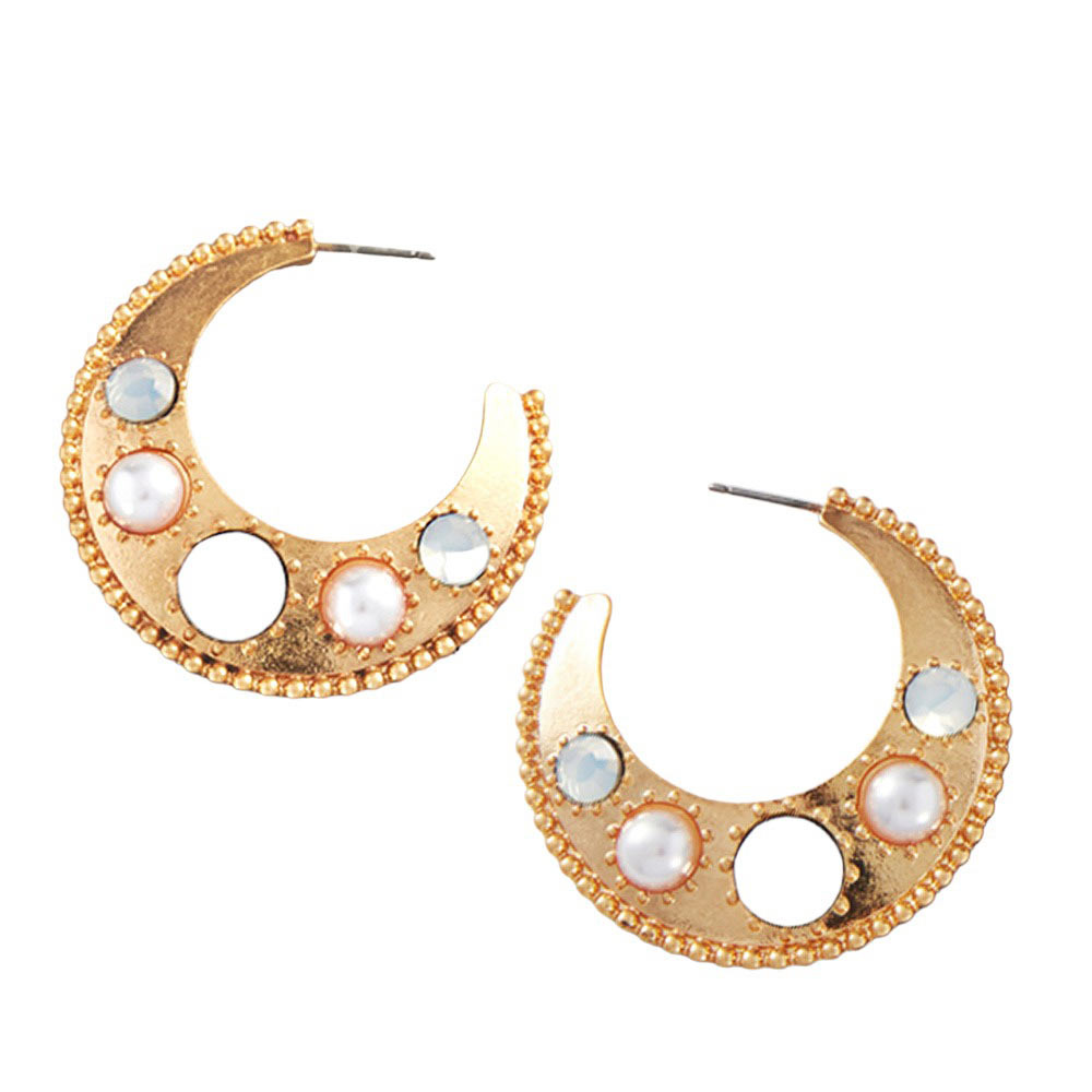 Opal White Pearl Bead Embellished Metal Hoop Earrings are perfect for any look. Crafted from quality metal, these earrings are embedded with intricate pearl beads for a timeless and elegant look. An ideal gift for yourself or someone special on any special occasion or any day.