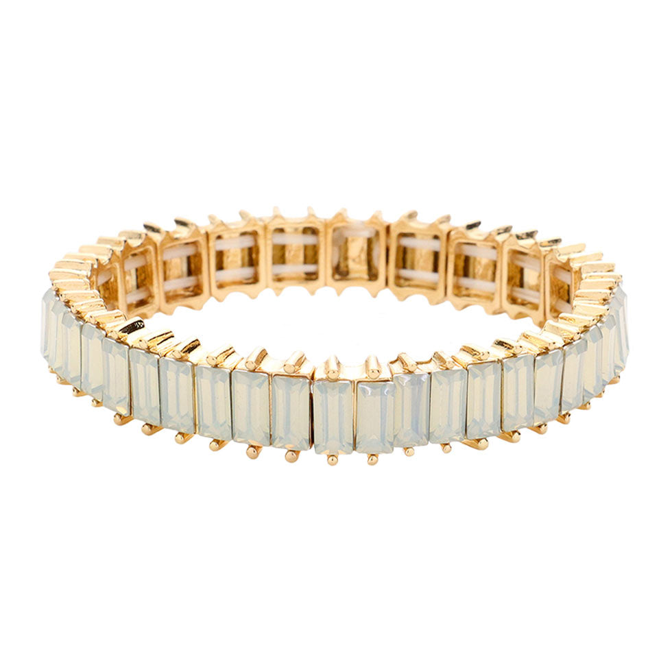 Opal White Rectangle Stone Stretch Evening Bracelet, This Rectangle Stone Stretch Evening Bracelet adds an extra glow to your outfit. Pair these with tee and jeans and you are good to go. Jewelry that fits your lifestyle! It will be your new favorite go-to accessory. create the mesmerizing look you have been craving for! Can go from the office to after-hours with ease, adds a sophisticated glow to any outfit on a special occasion