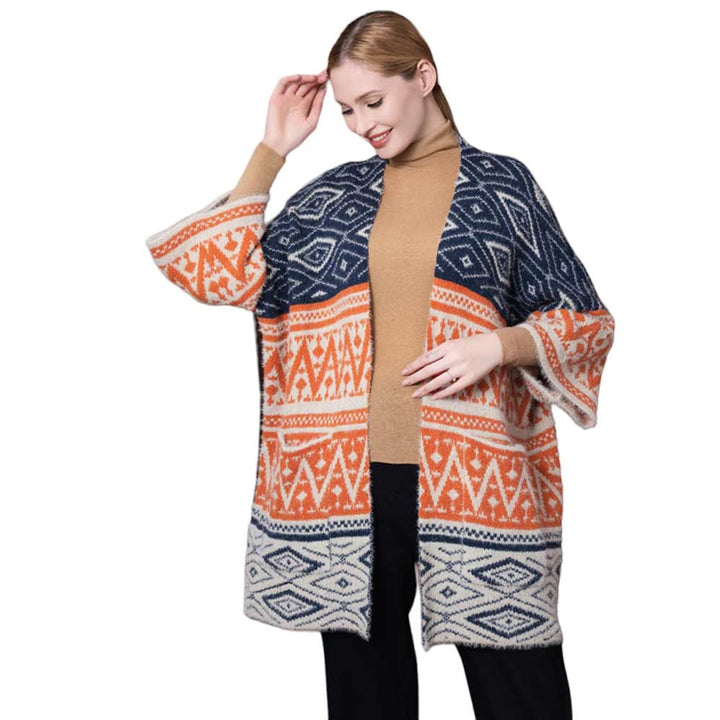 Orange Boho Patterned Poncho, With the latest trend in ladies' outfit cover-up! the high-quality knit poncho is soft, comfortable, and warm but lightweight. It's perfect for your daily, casual, party, evening, vacation, and other special events outfits. A fantastic gift for your friends or family.