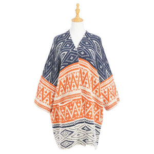 Orange Boho Patterned Poncho, With the latest trend in ladies' outfit cover-up! the high-quality knit poncho is soft, comfortable, and warm but lightweight. It's perfect for your daily, casual, party, evening, vacation, and other special events outfits. A fantastic gift for your friends or family.