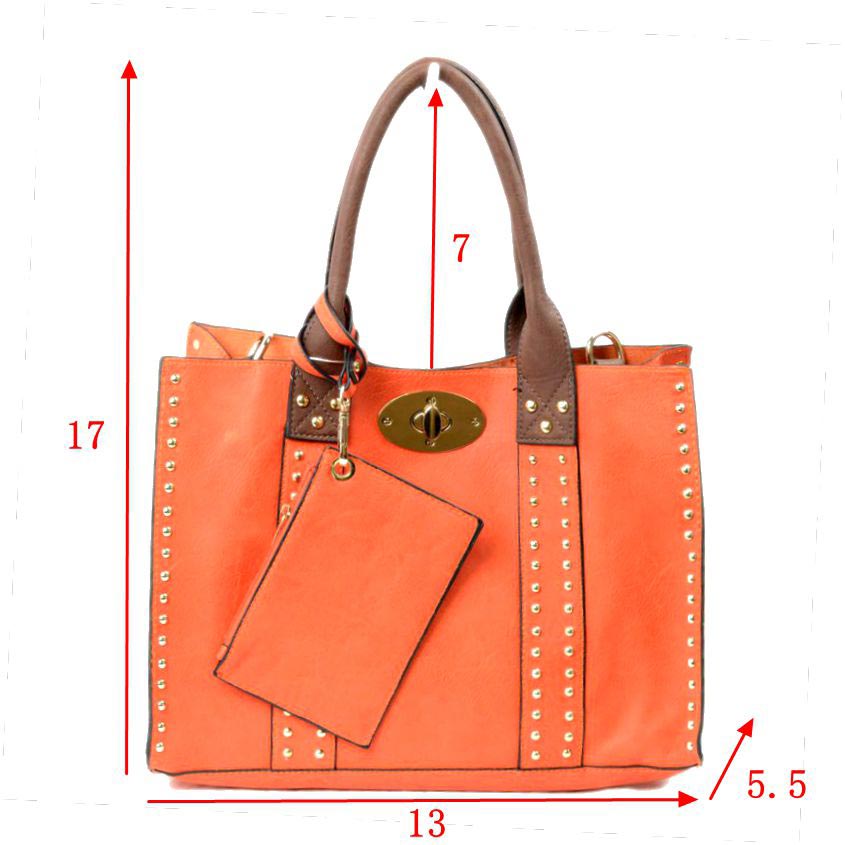 Orange Brown Faux Leather Top Handle Tote Bag With Purse, is a stylish and durable bag made of high-quality faux leather. Its spacious top handle design allows for comfortable carrying and the detachable purse adds extra convenience. The bag is designed to last for years to come. Perfect gift for family members on any day.